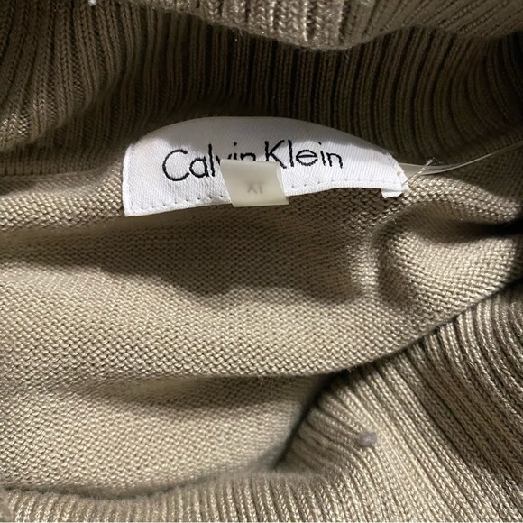 Calvin Klein Beige Charcoal Gray Stretch Cowl Neck Sweater Dress - Picture 5 of 6
